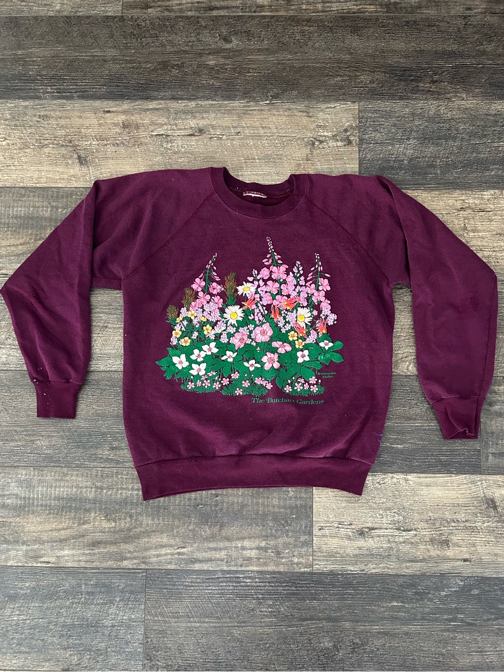 VTG Morning Sun Burgundy Flowers Sweatshirt USA Made Womens Sz Medium
